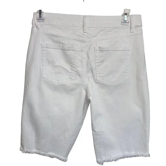 Style&Co Bermuda Shorts Womens 10 White Frayed Hem Floral Embroidery Stretch - Picture 2 of 11